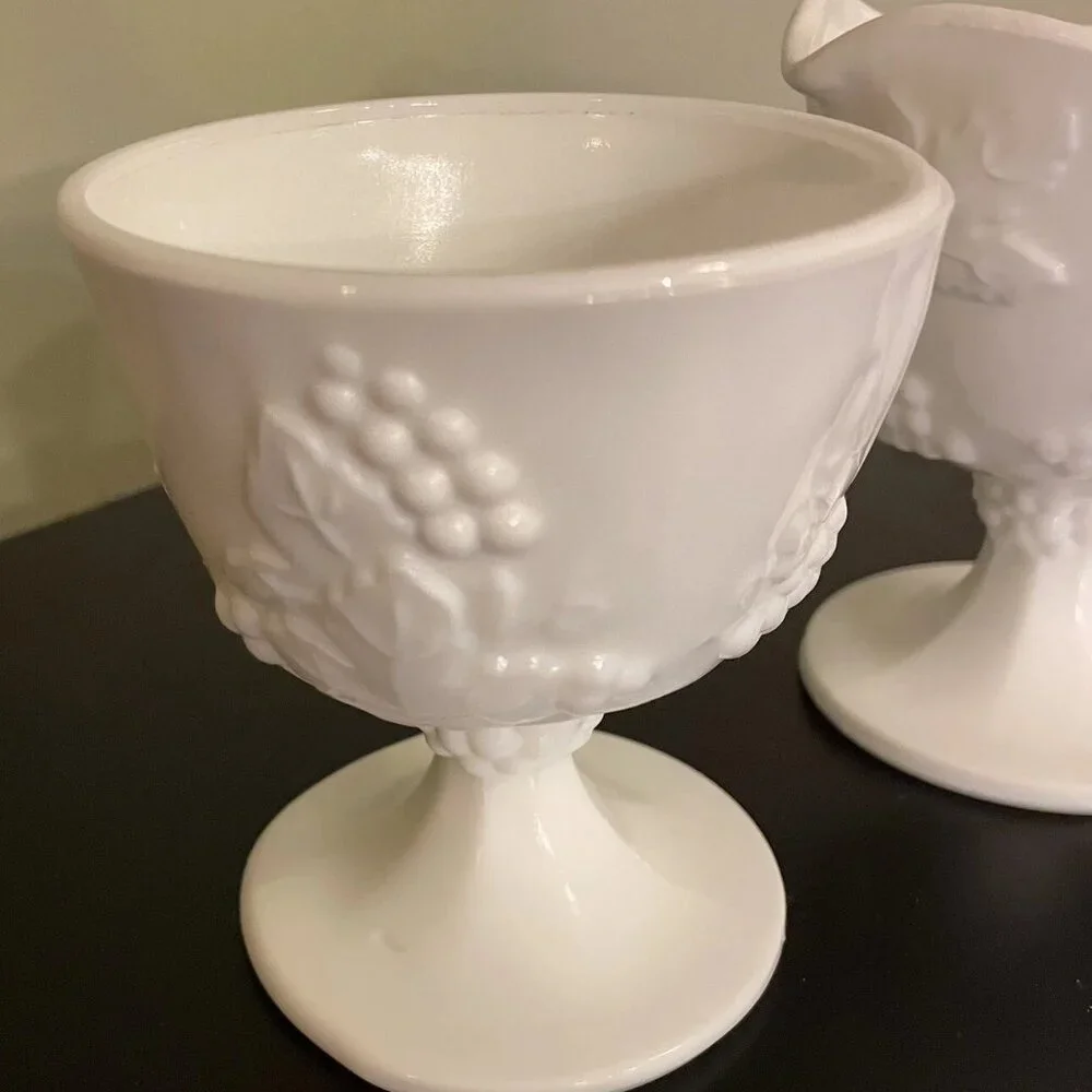 Indiana Milk Glass Colony Harvest Grape Pattern Creamer and Sugar Bowl Set  VTG